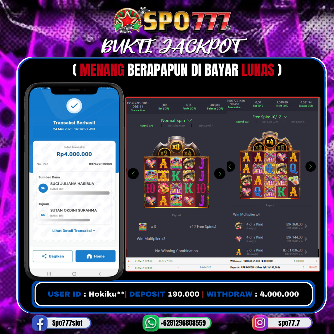 SPO777 JACKPOT WILD BANDITO Rp.4,000,000.,- LUNAS