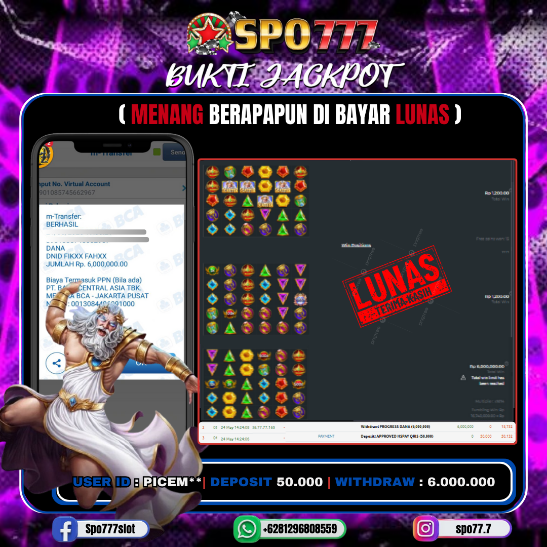 SPO777 JACKPOT GATES OF OLYMPUS Rp.6,000,000.,- LUNAS
