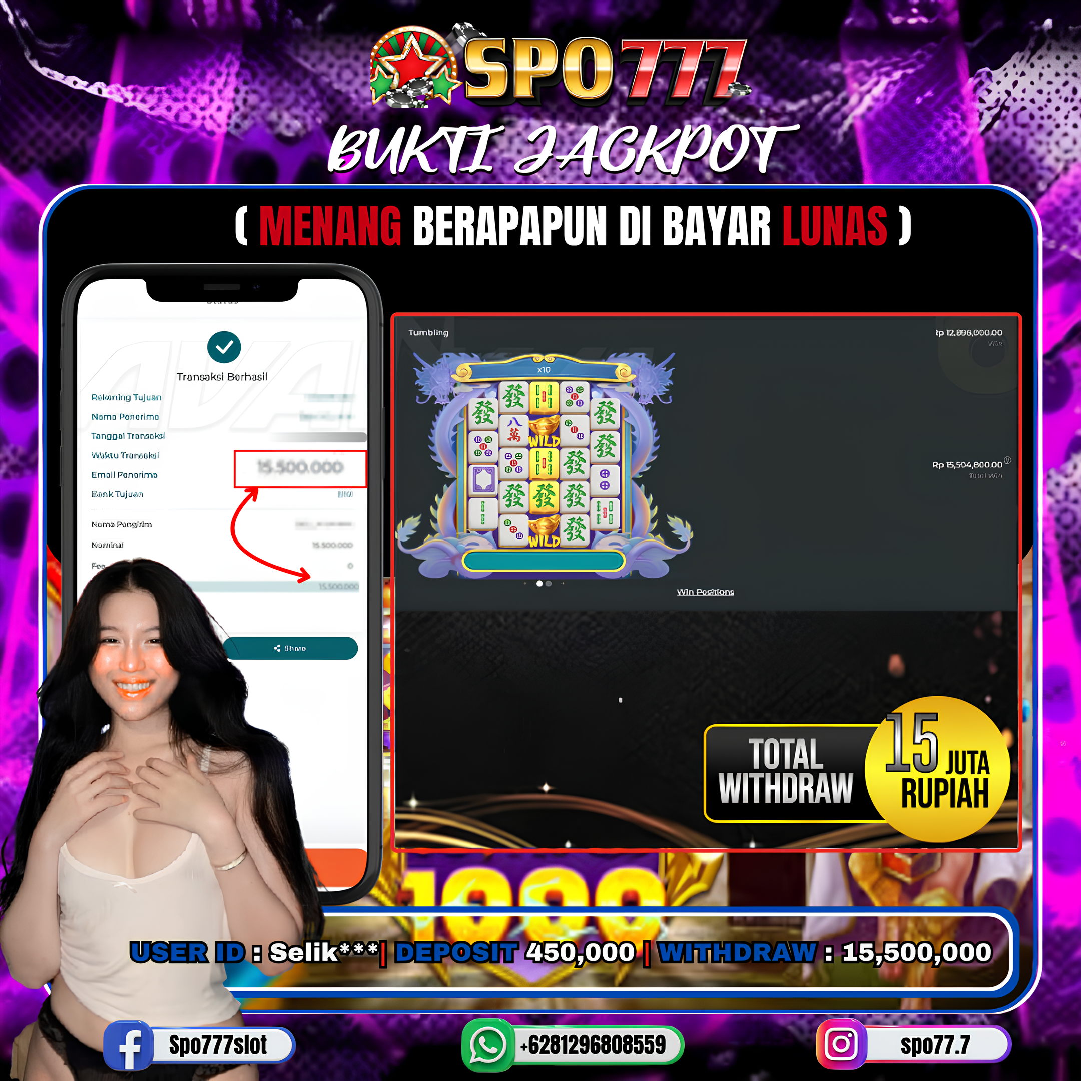 SPO777 JACKPOT MAHJONG WINS 3 Rp.15,500,000.,- LUNAS