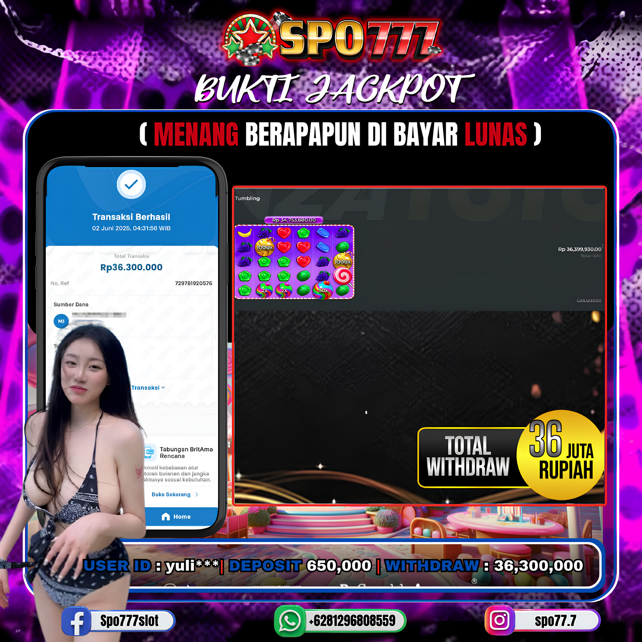 SPO777 JACKPOT SWEET BONANZA Rp.,36,300,000.,- LUNAS