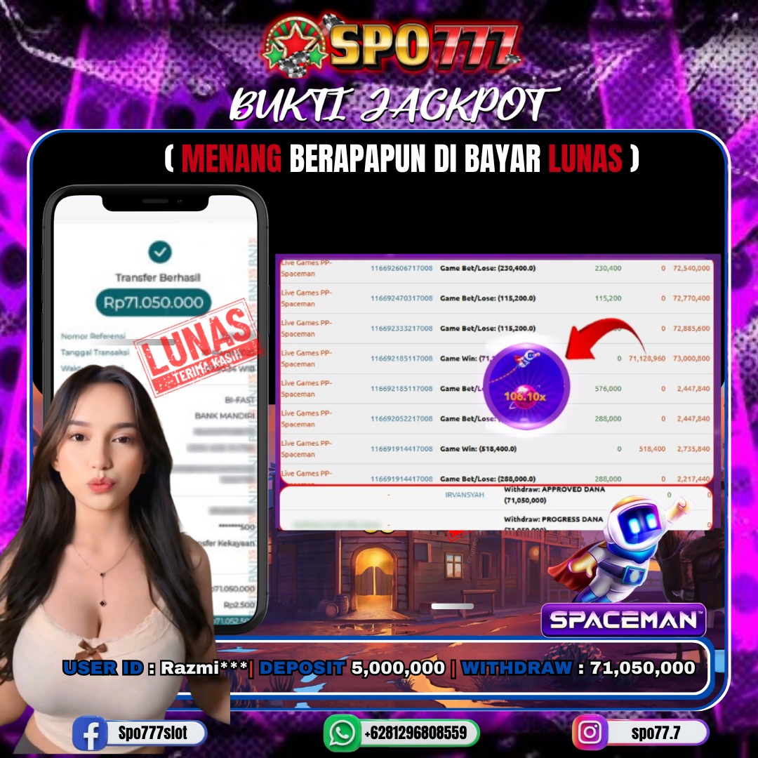 SPO777 JACKPOT SPACEMAN Rp.,71,050,000.,- LUNAS