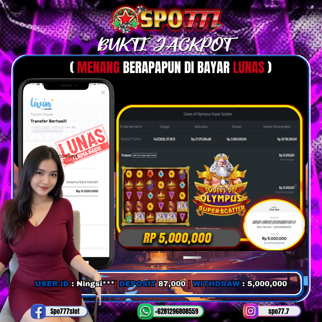 SPO777 JACKPOT GATES OF OLYMPUS SUPER SCATTER Rp.,5,000,000.,- LUNAS