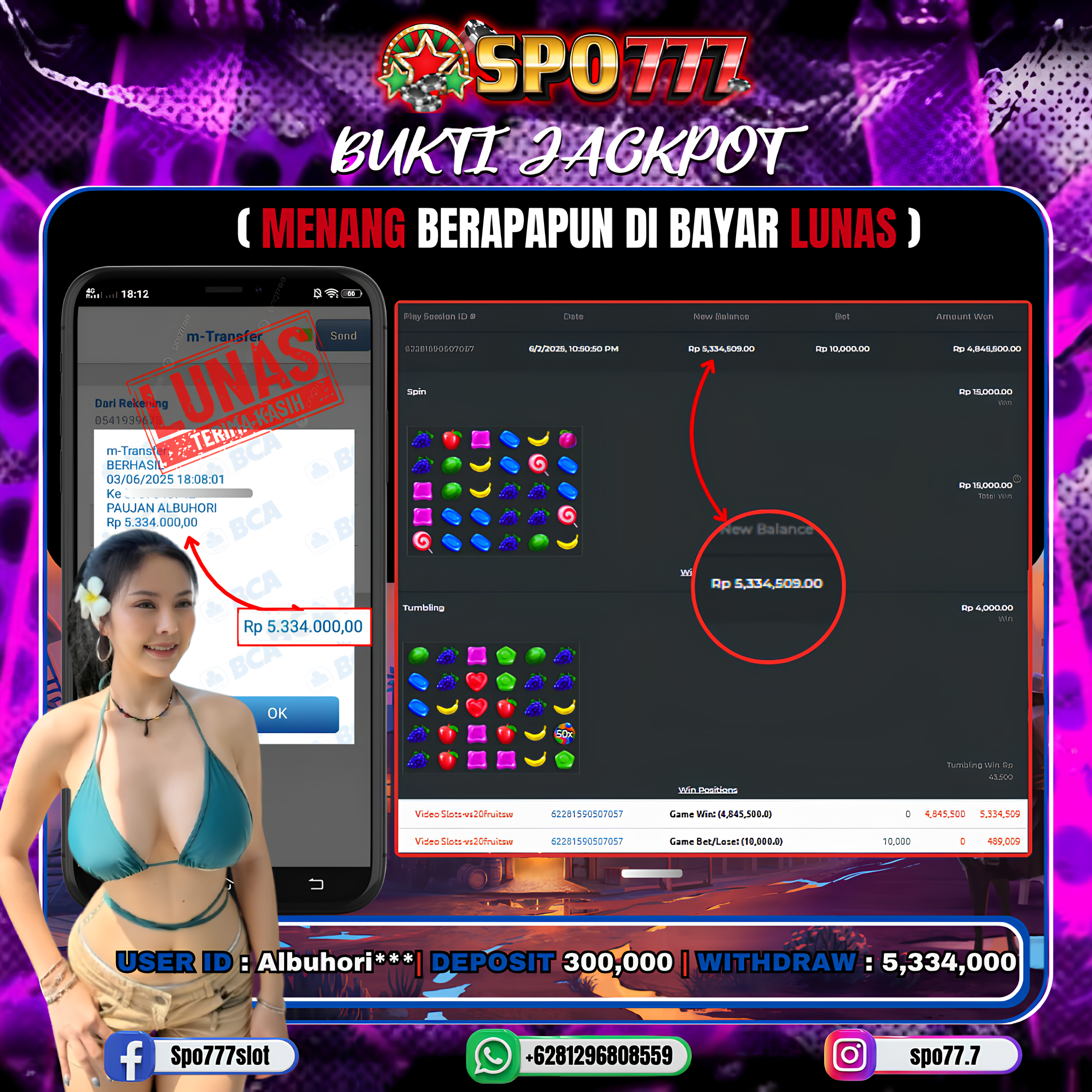 SPO777 JACKPOT SWEET BONANZA Rp.,5,334,000,- LUNAS