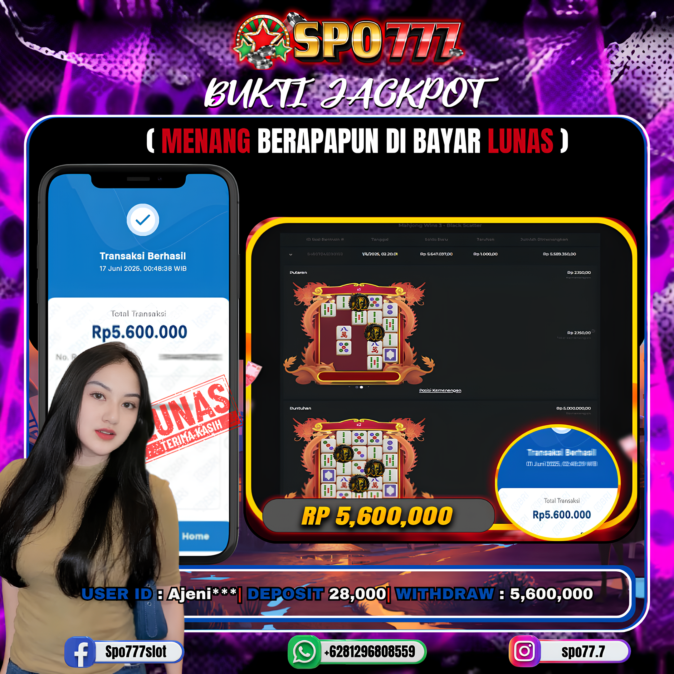 SPO777 JACKPOT MAHJONG WINS 3 – BLACK SECATTER Rp.5,600,000.,- LUNAS