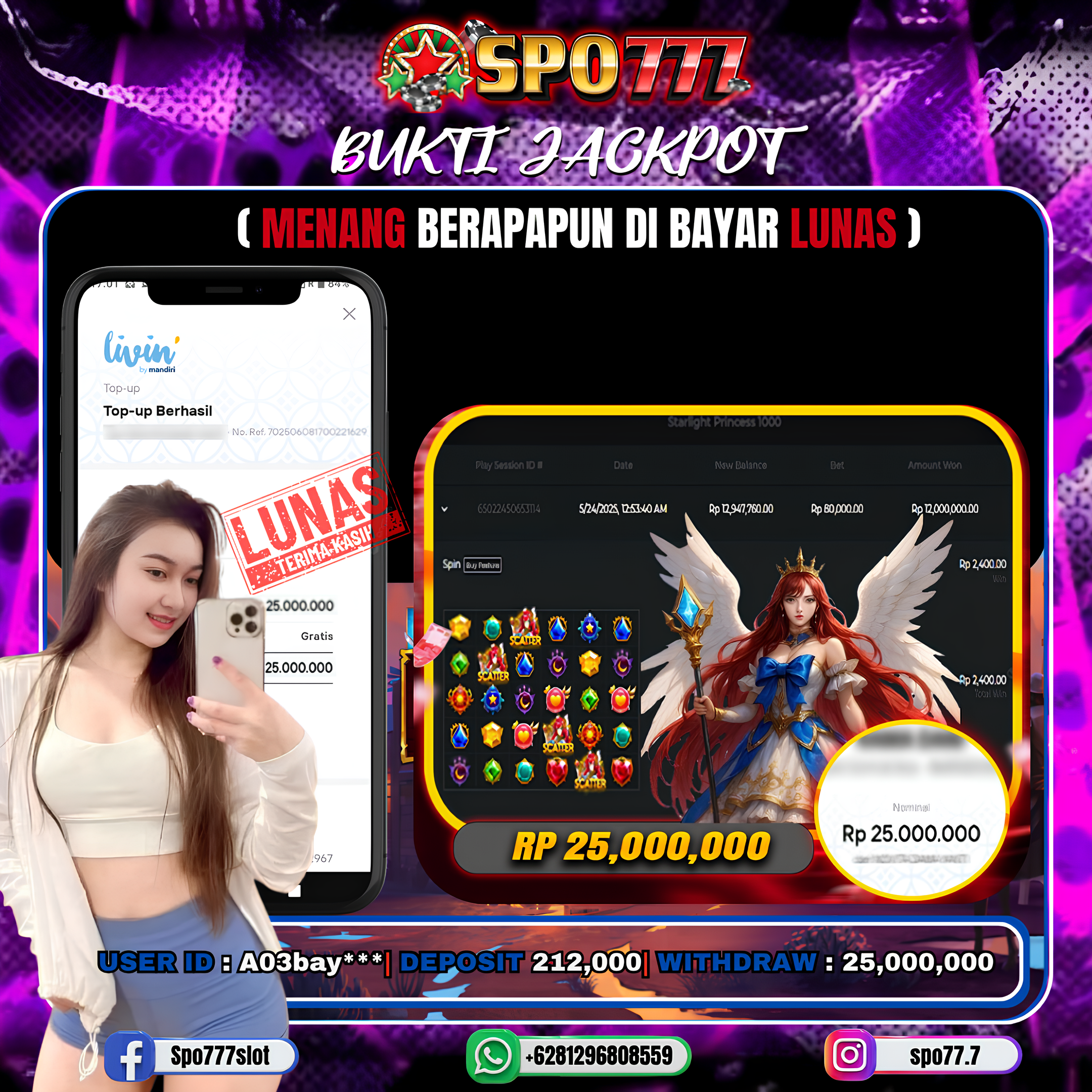 SPO777 JACKPOT STARLIGHT PRINCESS Rp.25,000,000.,- LUNAS