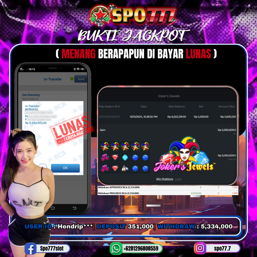 SPO777 JACKPOT JOKER JEWEL Rp.5,334,000.,- LUNAS
