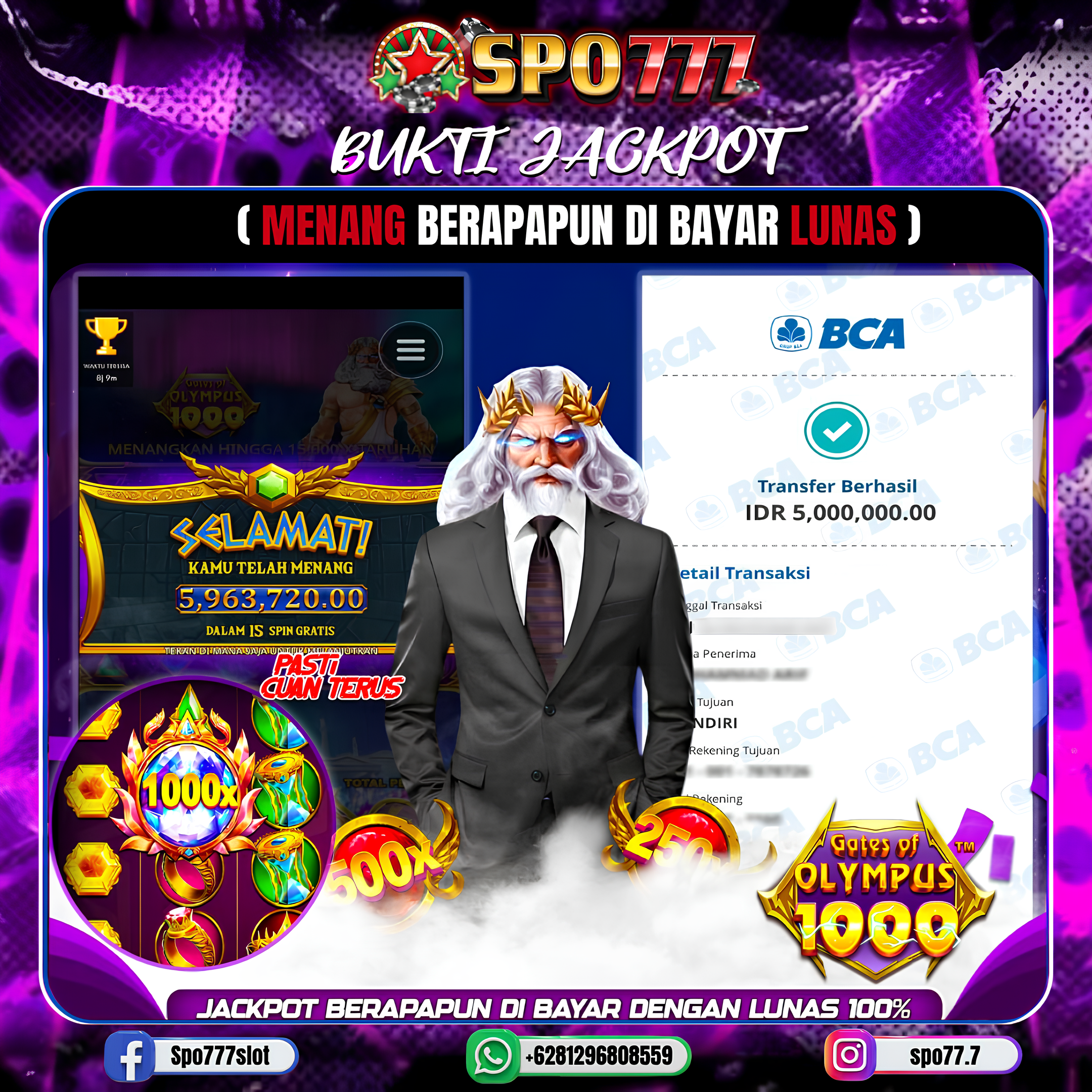 SPO777 JACKPOT GATES OF OLYMPUS Rp.,5,000,000.,- LUNAS