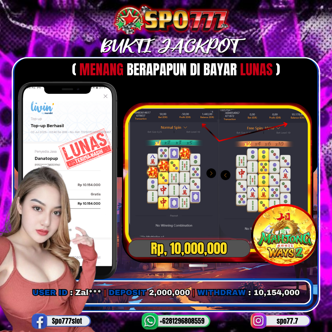 SPO777 JACKPOT MAHJONG WAYS 2 Rp.,10,154,000.,- LUN