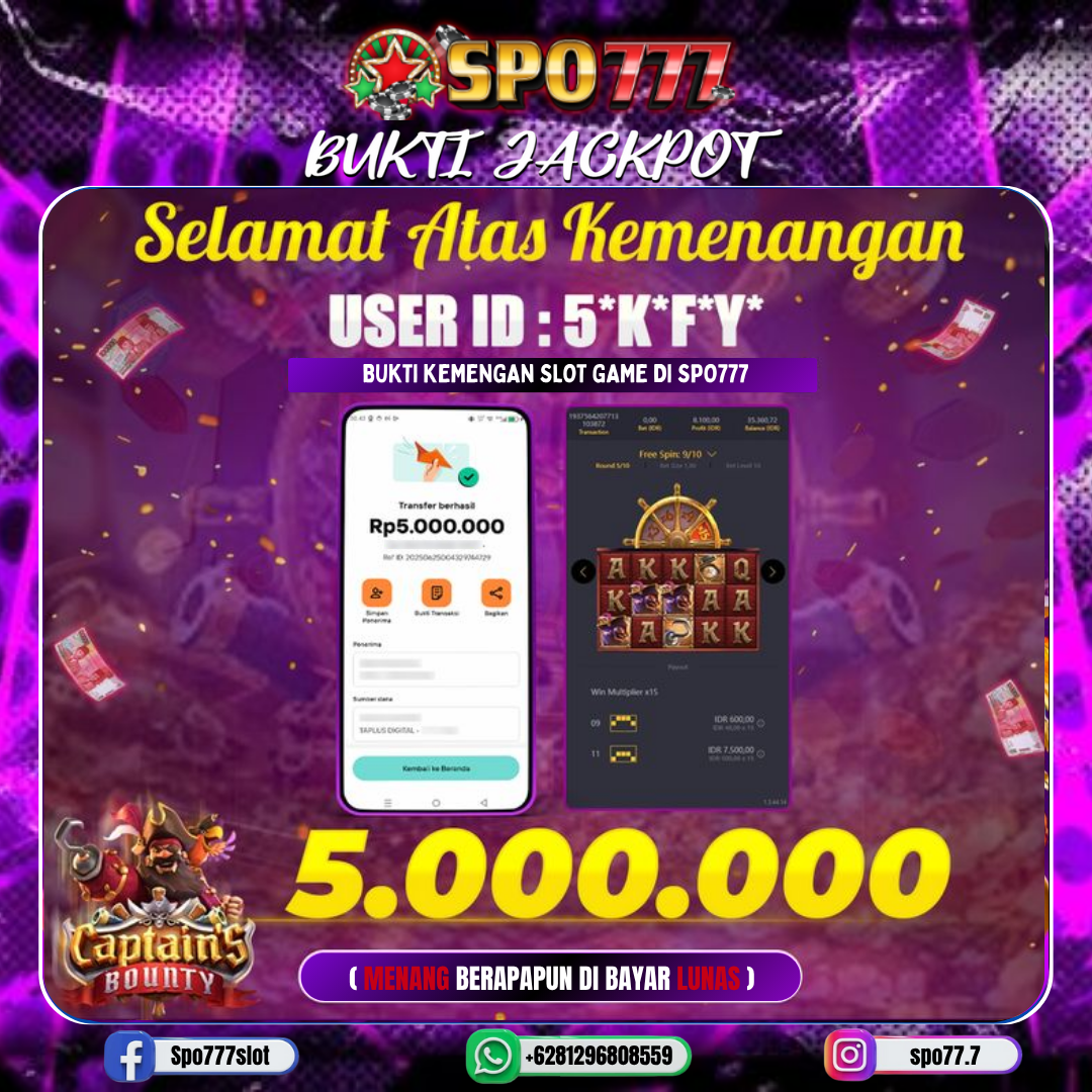 SPO777 JACKPOT CAPTAINS BOUNTY  Rp.,5,000,000.,- LUNAS